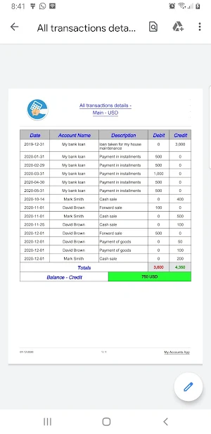 My Accounts Debit and Credit Screenshot 3