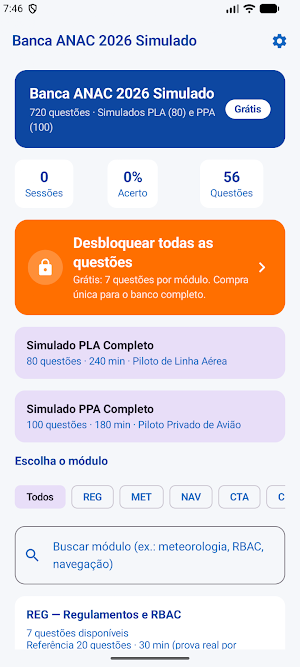 Banca ANAC 2026 Simulado Screenshot 0