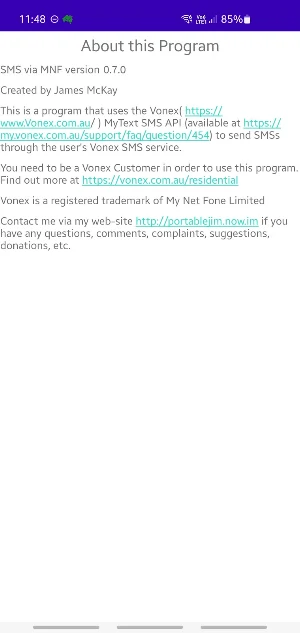 SMS via MyNetFone/Vonex Screenshot 2
