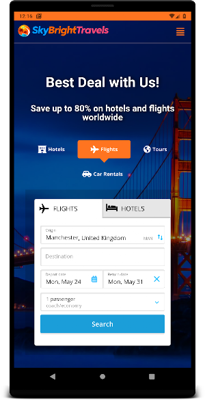 Skybrighttravels Hotel, Flight & Car Rental Deals Screenshot 1