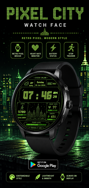 Pixel City Watch Face Screenshot 0