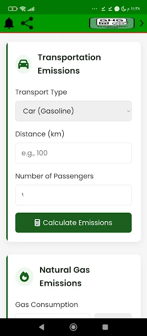 GHG emissions calculation tool Screenshot 2