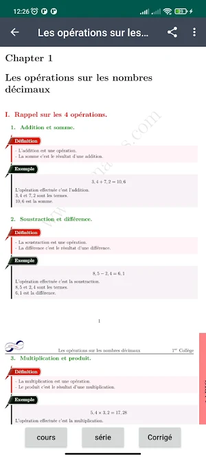 cours de maths 1ere collège Screenshot 1