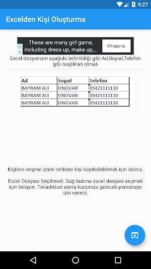 Excel Dosyasından Kişi Oluştur Screenshot 0