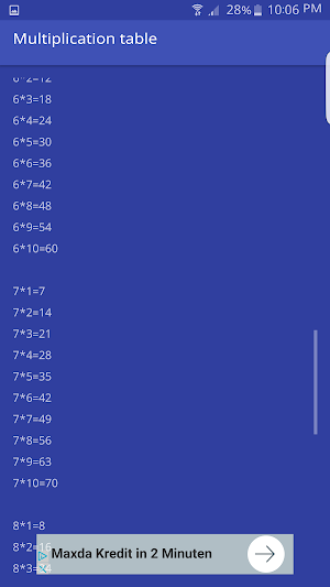 Multiplication Table Screenshot 1