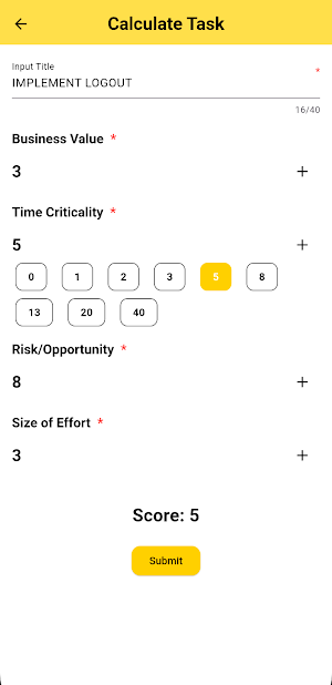 WSJF Calculator Screenshot 2