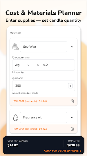 Candle Calculator – Wax & Cost Screenshot 2