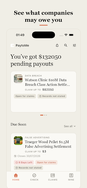 Class Action Claims - PaytoMe Screenshot 0