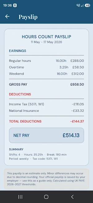 Hours Count - Shift Tracker UK Screenshot 0