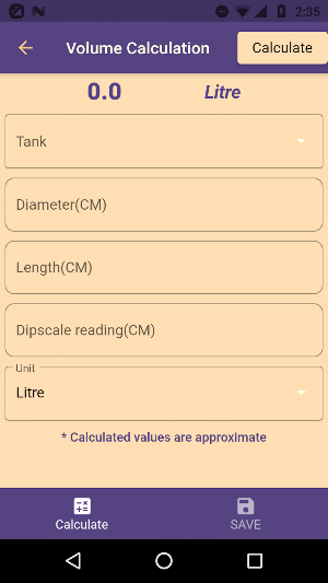 Fuel Tank Volume Calculator Pro using dip scale Screenshot 3