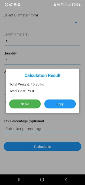 TMT Steel Rebar Calculator Screenshot 1