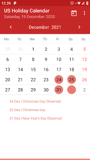 US Holiday Calendar 2021 - 2022 Screenshot 3