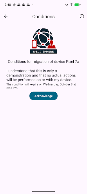 ISEC7 SPHERE Device Migration Screenshot 1