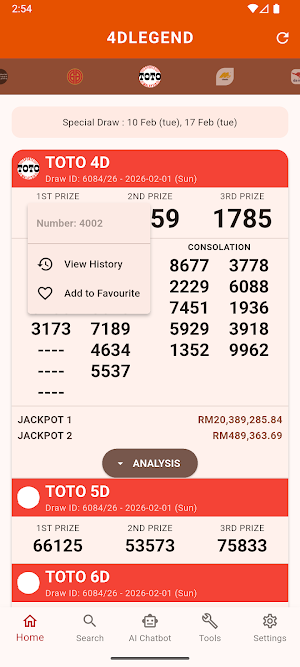 4D Result with AI: 4DLegend Screenshot 0