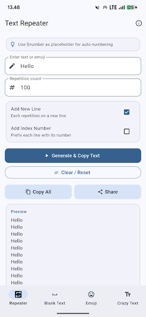 Text Repeater : Emoji Text Screenshot 0